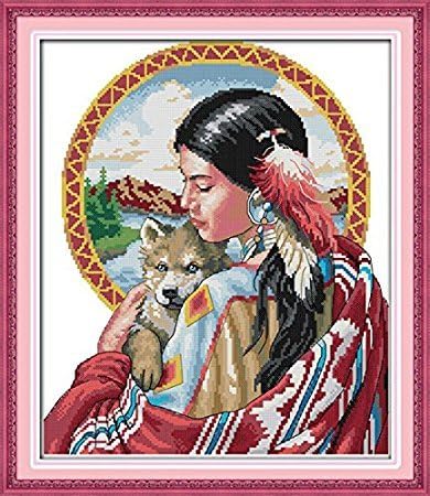 Stamped Cross Stitch Kits Indian Girl 11 Count 46cmx46cm DIY Needle Work for Home Decor