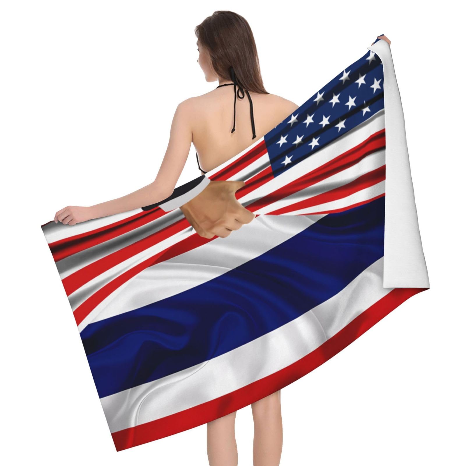 HLBSDM Microfiber America Flag and Thailand Flag Beach Towel Quick Dry Soft Sand Free Beach Towels for Pool Swim Beach Lightweight Thin Towels