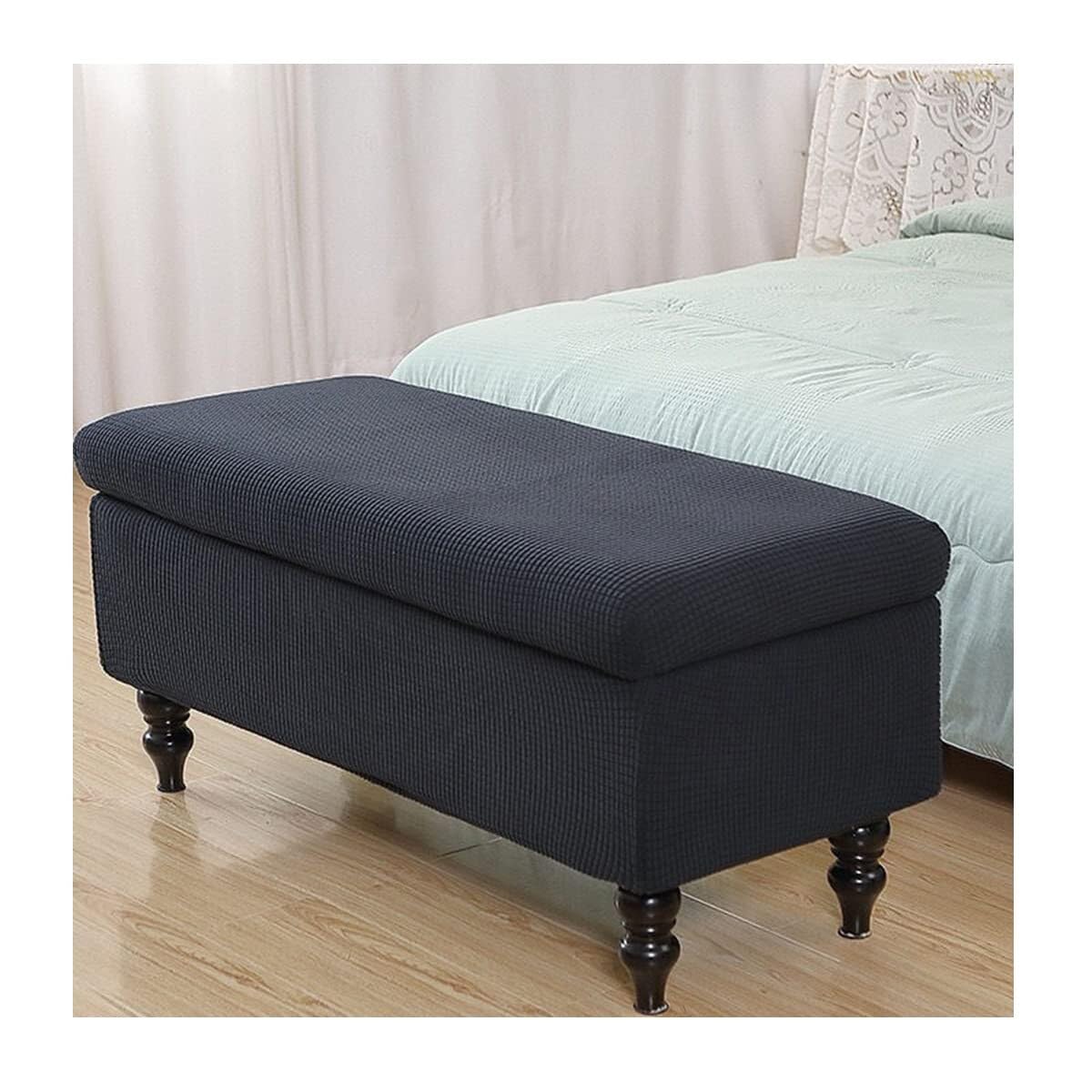 Housse de coffre de rangement contre les taches de pouf rectangulaire pliable noir