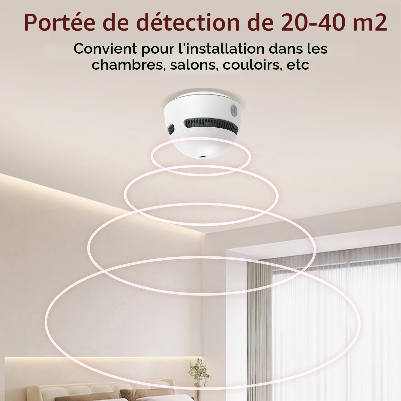 Detecteur de Fumée, 6 Pièces Détecteur de Fumée Batterie de 10 Ans Alarme Incendie Detecteur Fumee, Bouton Test/Silence, Blanc, 85 DB