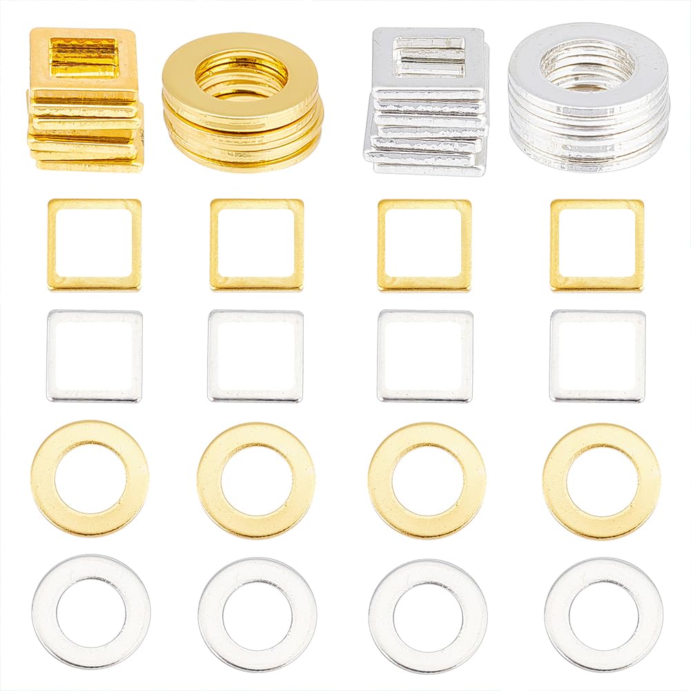 SUPERFINDINGS 40Pcs 2 Styles Premium Metal Stamping Washer Blanks Brass Linking Rings Metal Stamping Tags Flat Round Square Washer for Necklace Bracelet Making