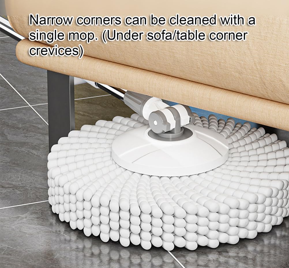 360° Spin Mop and Buckets Sets with 2 Thick Reusable Microfibre Pads, Hands-Free Cleaning System with Microfiber Mop Head, Lightweight for Hardwood,