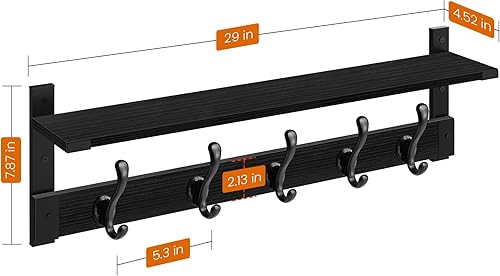 Miniatura 7 de Homode Perchero de pared con estante, perchero colgante de 29 pulgadas con almacenamiento, estante de entrada con clavijas para colgar abrigos,