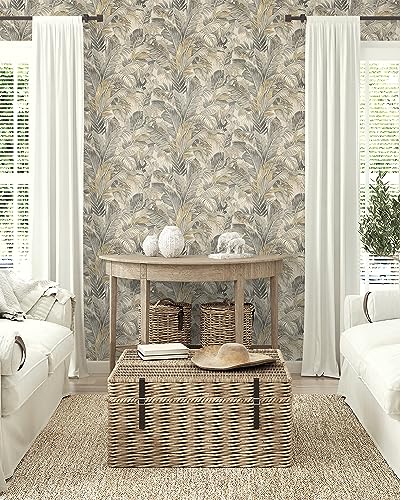 Image of Tommy Bahama Nassau Tropical Palm Peel and Stick Wallpaper, (Coconut Grey)
