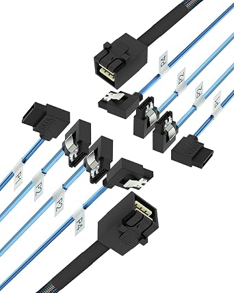 2Pack SFF-8643 to 4X SATA 90-Degree Right-Angle Adapter Cable - 0.5M/1.64FT Internal HD Mini SAS Connector for HDD/SSD Data Transfer Server/Storage