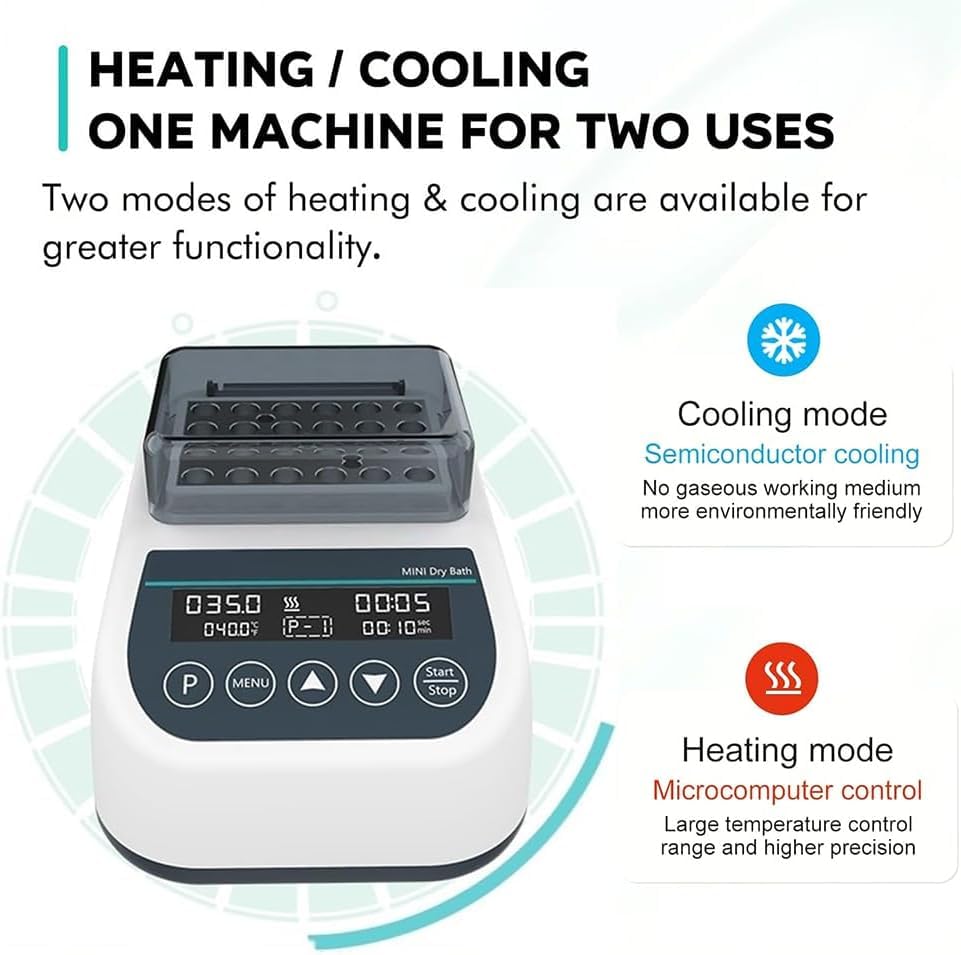 Incubadora digital termostática de baño seco, temporizador programable con bloque de calefacción de 35 x 2 ml para un calentamiento preciso de muestras