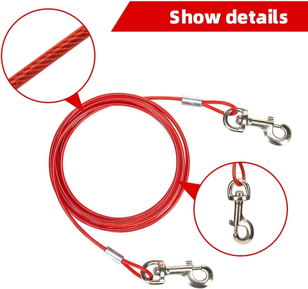 EXPAWLORER 15 FT Dog Tie Out Cable and Stake, Reflective Training Runner Dog Chain and Stake,Dog Anchor with Leash for Playing, Camping and Backyard In Ground(Up to 60lb)