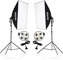 Kit Softbox Iluminação Contínua 2x 50x70cm com Tripés 2m e Soquete Quadruplo – Estúdio Fotografia, Vídeo, YouTube, Lives e Maquiagem