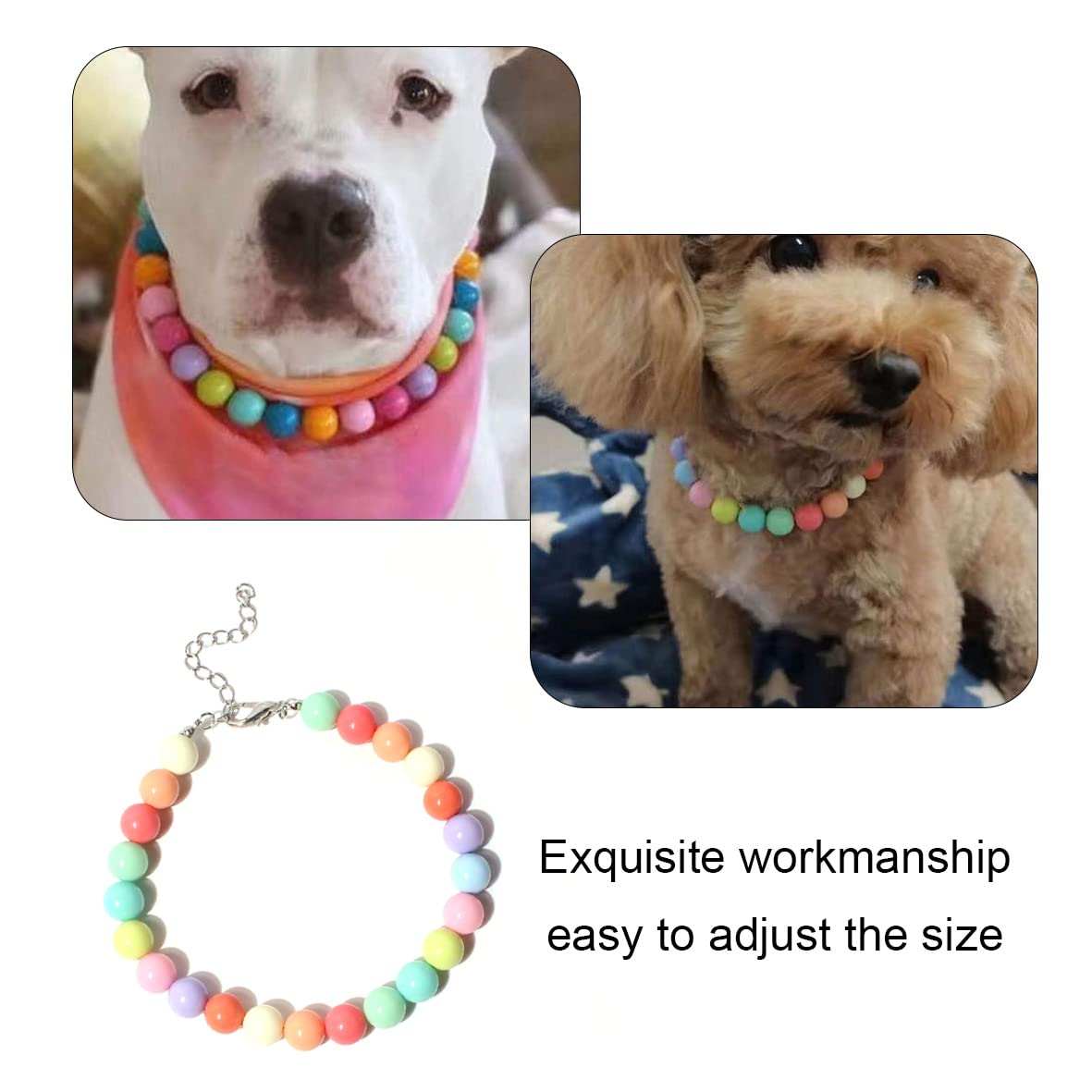 Dog Pearl Necklace Colorful Pet Jewelry Adjustable Pet Collar for Mini Breeds Dogs Cats Puppy Kitten, multicoloured - Image 3