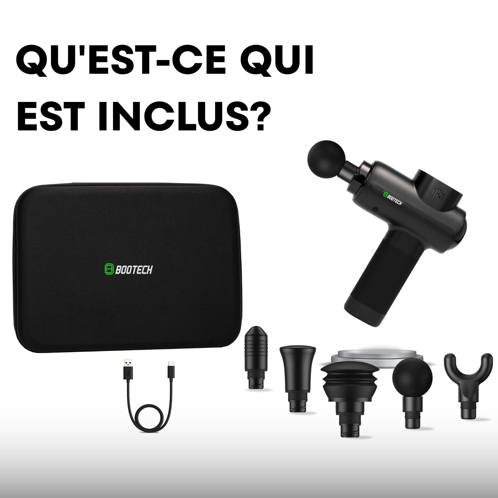 BOOTECH Pistolet de massage musculaire professionnel à tissus profonds avec 10 mm d'amplitude, massage pistolet silencieux avec 5 têtes et 5 vitesses pour récupération sportive, soulagement de la