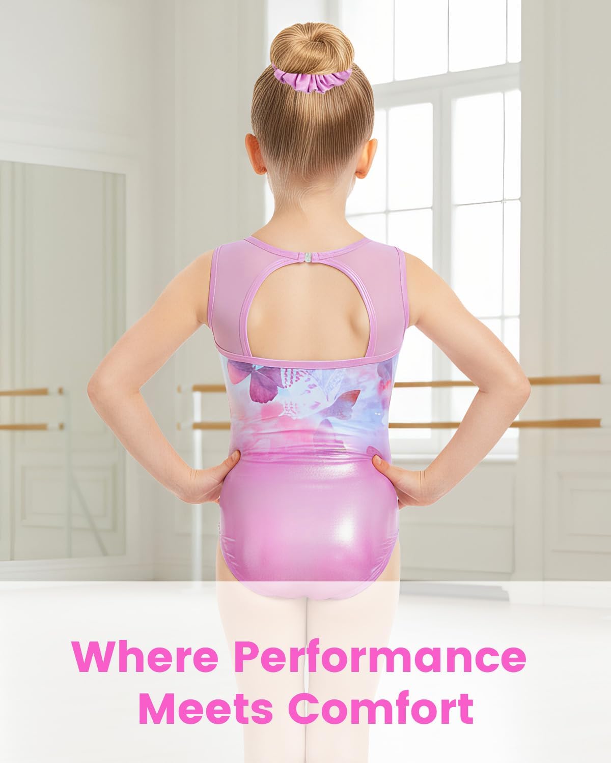 Gogokids Gymnastics Leotards for Girls Sparkly Rhinestone Dance Unitard with Shorts & Hair Scrunchie Activewear for 3–12Y - Image 6