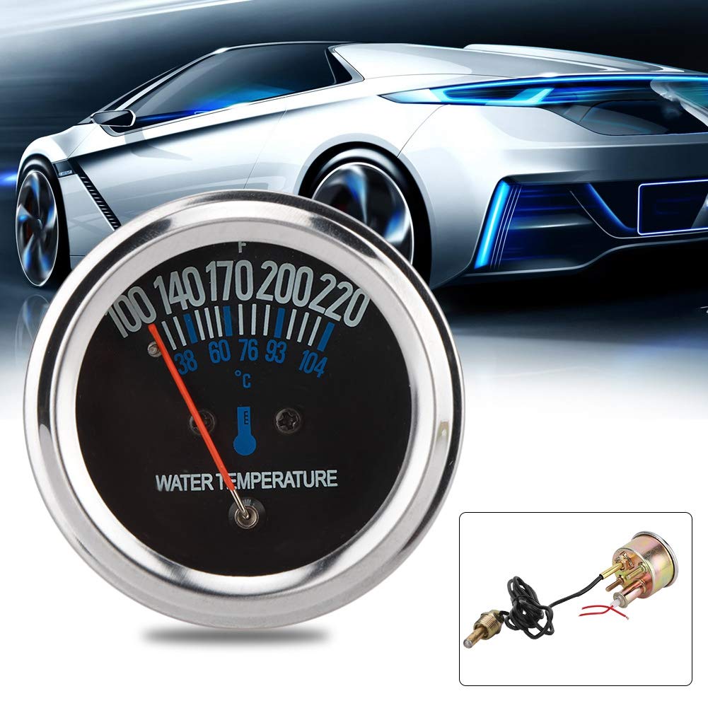 Misuratore di temperatura dell'acqua per auto, misuratore di temperatura meccanico dell'acqua per auto 52mm Calibro di ricambio per misuratore di temperatura dell'acqua 38 104 ℃ 12V Luce gialla