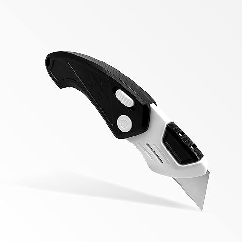 Miniatura 8 de Cuchillo de bolsillo plegable, cuerpo de plástico ABS resistente a la intemperie y al óxido, diseño ergonómico, agarre fuerte, llavero