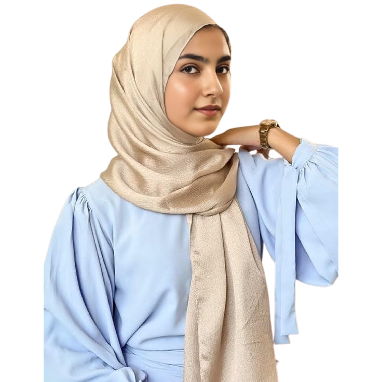 abzura Premium Muna Satin Hijab | Soft, Shiny & Stylish | Blue | 200 cm x 70 cm | Elegant Choice for All Occasions – Parties, Weddings & Festivals-picture-3