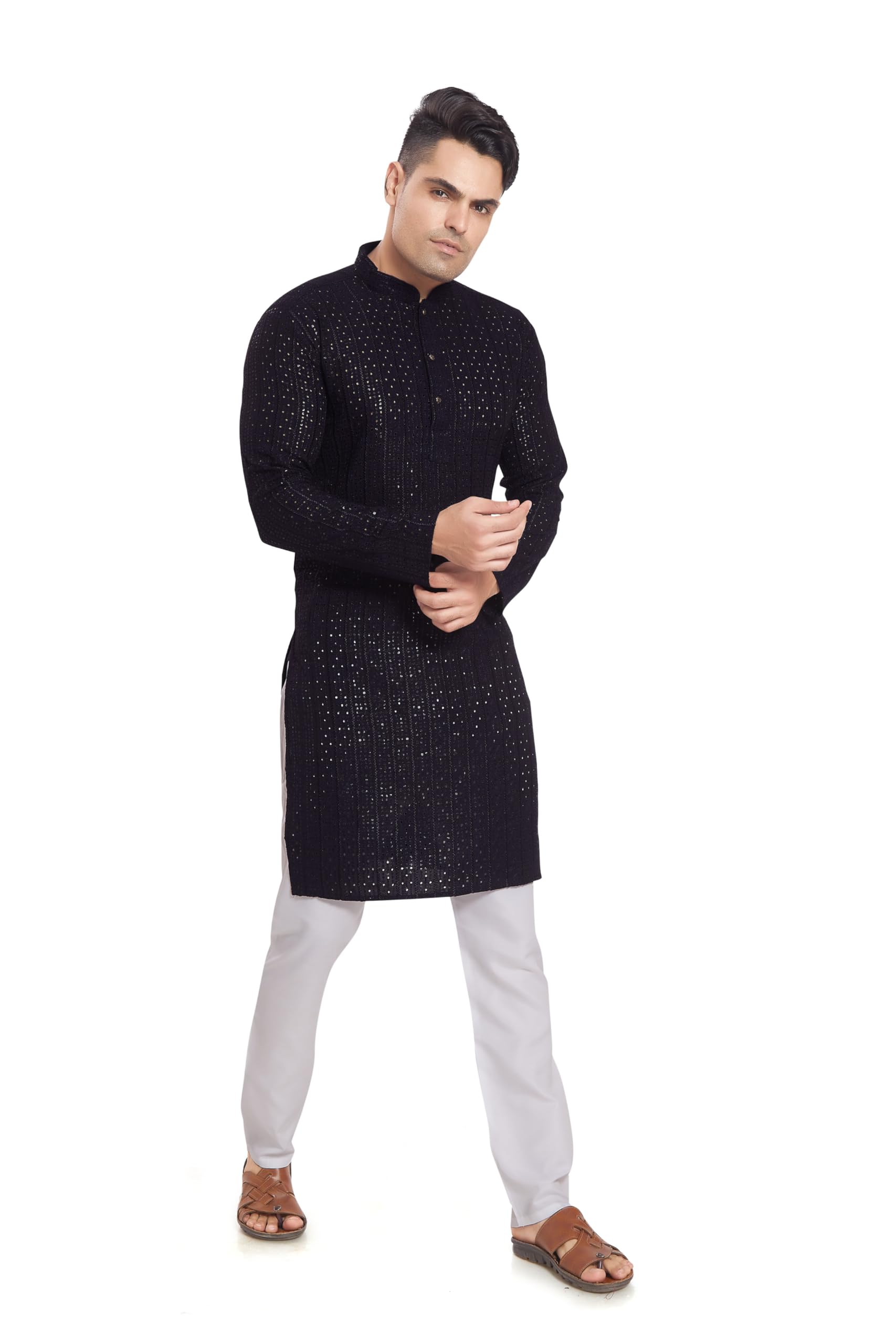 Divisive Men's Embroidered Cotton Blend Only Slim Fit Kurta (Dkrt372_S_Black)