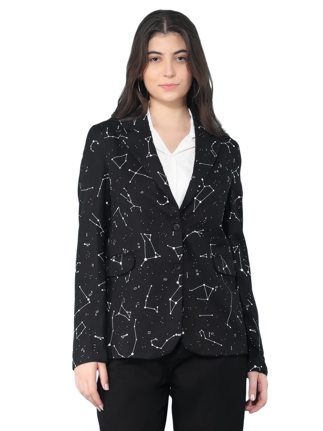 crimsoune club Women's Black Printed Single Breasted Blazer-picture-36