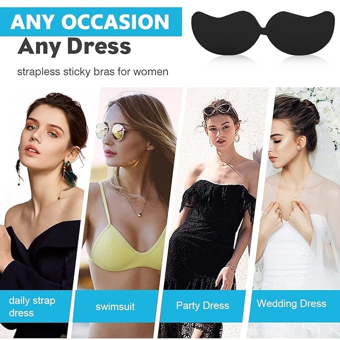 Image of Brachy Sticky Strapless Adhesive Bra Bra Reusable Self Adhesive Backless Bra Invisible Sticky Push up Silicone Bra for Women.
