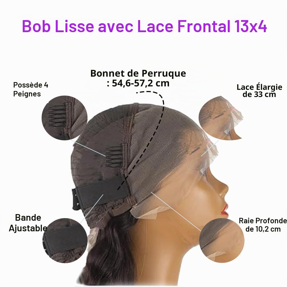 Perruque Bresilienn Cheveux Humain 13×4 Lace Frontal Bob Wig 180% Density Perruque Femme Naturelle Courte Straight Bob Lace Wig Human Hair Couleur Naturelle 14 Pouces for Women