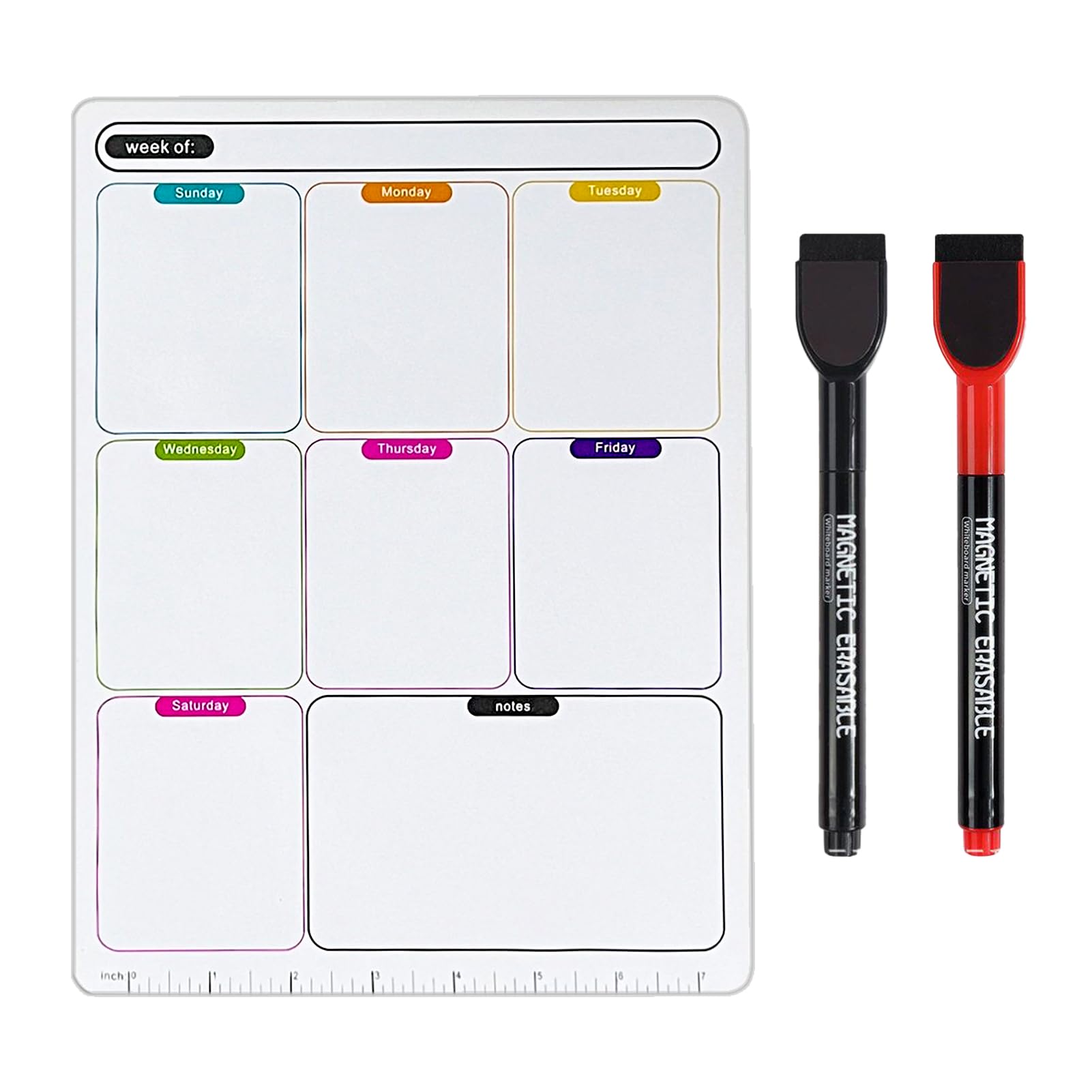 Magnetic Weekly Planner for Fridge, Dry Wipe Whiteboard Calendar with Black and Red Dry Erase Marker Pens Weekly Planner and Organiser for Meal Planning Daily Reminder Tasks Business Plans