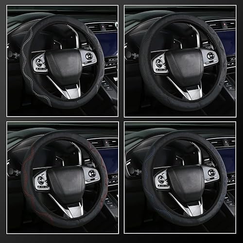 Miniatura 5 de Funda elástica universal para volante de 15 pulgadas, funda de cuero de microfibra suave, transpirable, antideslizante, accesorios duraderos para