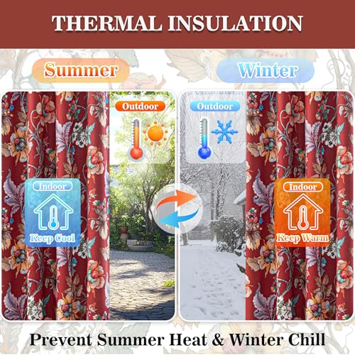 Image of MYSKY HOME Floral 95% Blackout Curtains 108 inches Length 2 Panels Set Black Out Thermal Insulated Privacy Protect Vintage Spring Window Treatment Grommet Top for Living Room, 2 Pcs, Terracotta