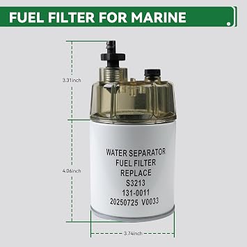 S3213 Marine Fuel Water Separator with Clear Collection Bowl High-Flow Fuel Filter Replacement Compatible with Yamaha, Mercury, Quicksilver Outboard Motors & Boats