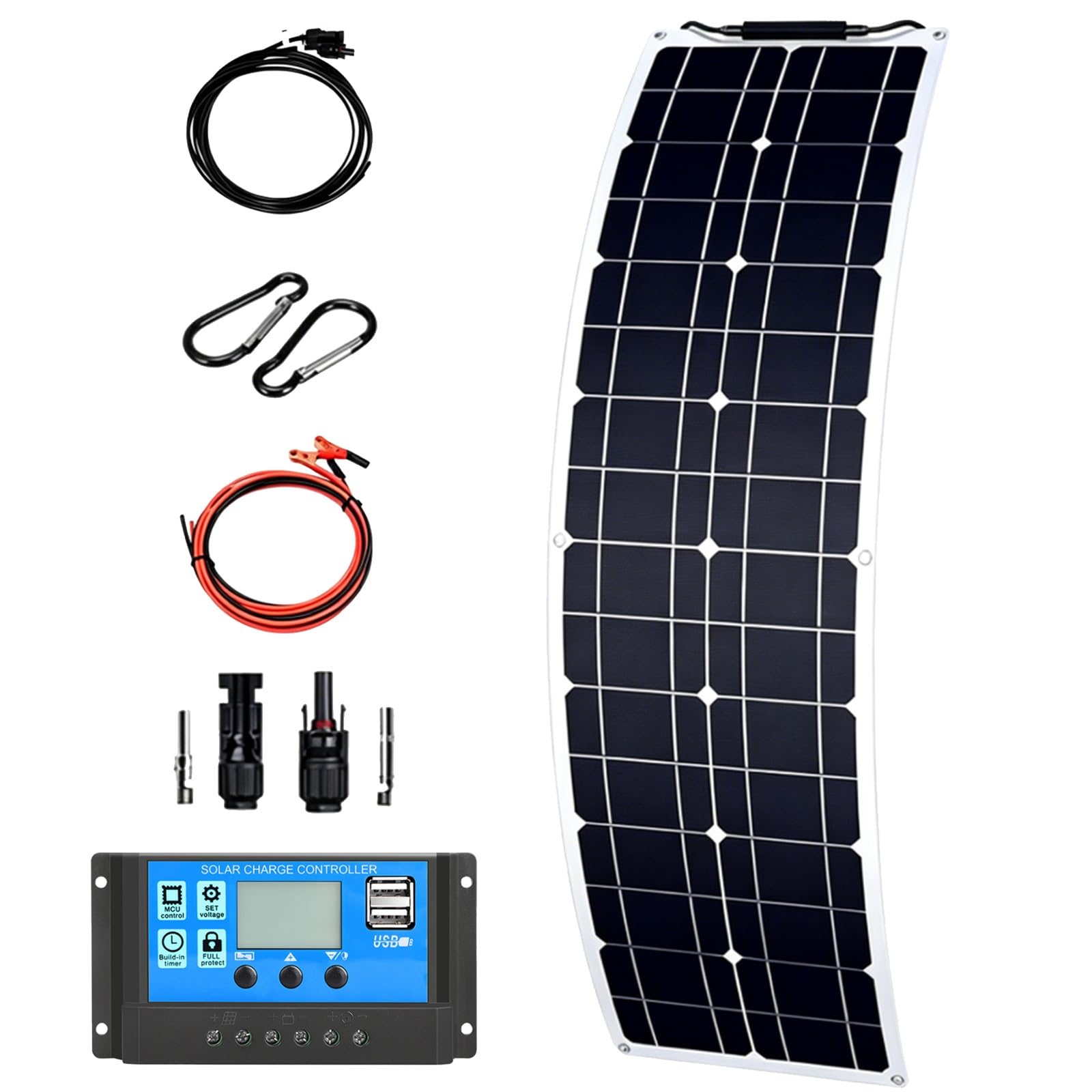 Pannelli Solari Flessibili Slim 200W 400W 800W Modulo Fotovoltaico | Monocristallino Flessibile 18V Regolatore Solare 40A per Ricarica di Batterie 12V su Camper Roulotte Barche Tetti(A,200W)