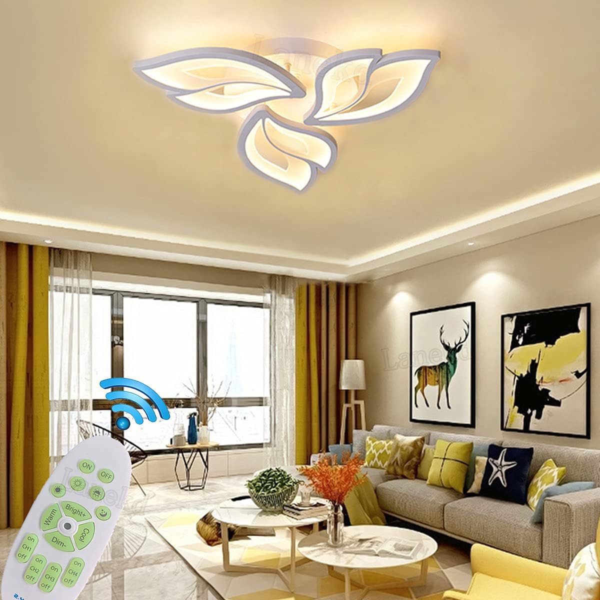 Lampara LED Salon Techo Modernas Regulable Dormitorio Plafon Luz Moderno Forma de flor Diseño Lamparas Con mando a distancia Interior Iluminacion para Comedor Cocina Niño Habitación Lámpara Colgante