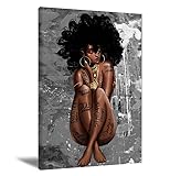 Black Queen Poster African American Wall Art Black Girl Canvas Paintings Black Women Wall Decor African Women Portrait Meditation Vertical Painted Picture for Bedroom Living Room 16X24 Inch Frameless