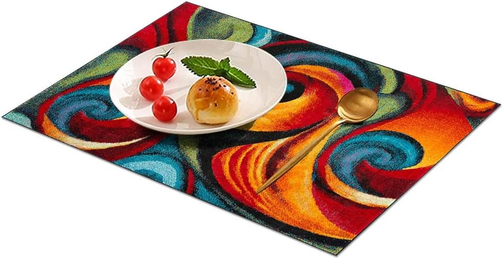 Reateforin Red Blue Orange Placemats for Dining Table Set