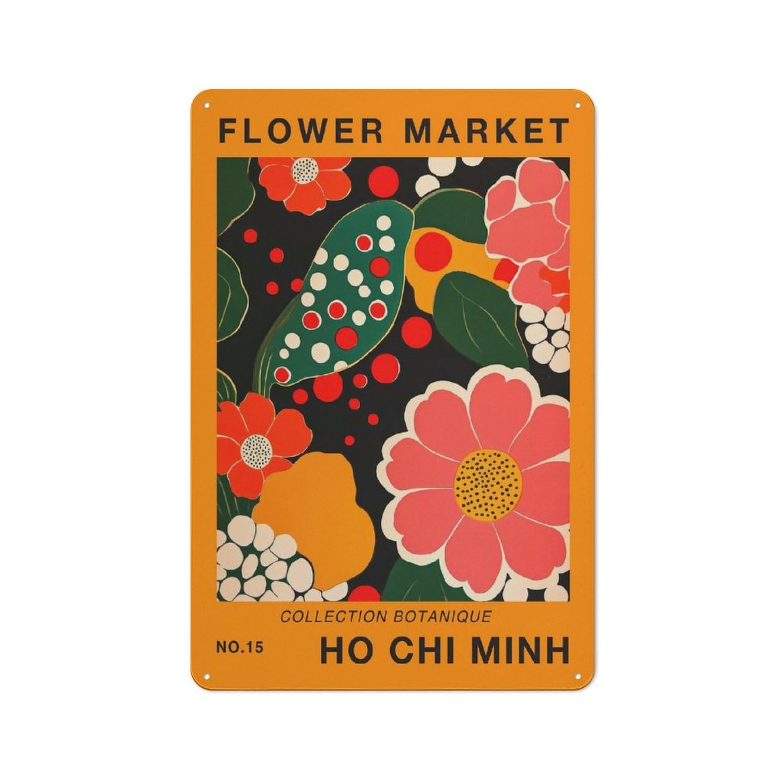 Junmoney Style-22 Ho Chi Minh Flower Market Poster Rustic Tin Wall Plaque 30X20cm For Hobby Room Or Studio, A Christmas Gift For People Styling Hobby Room And Studio