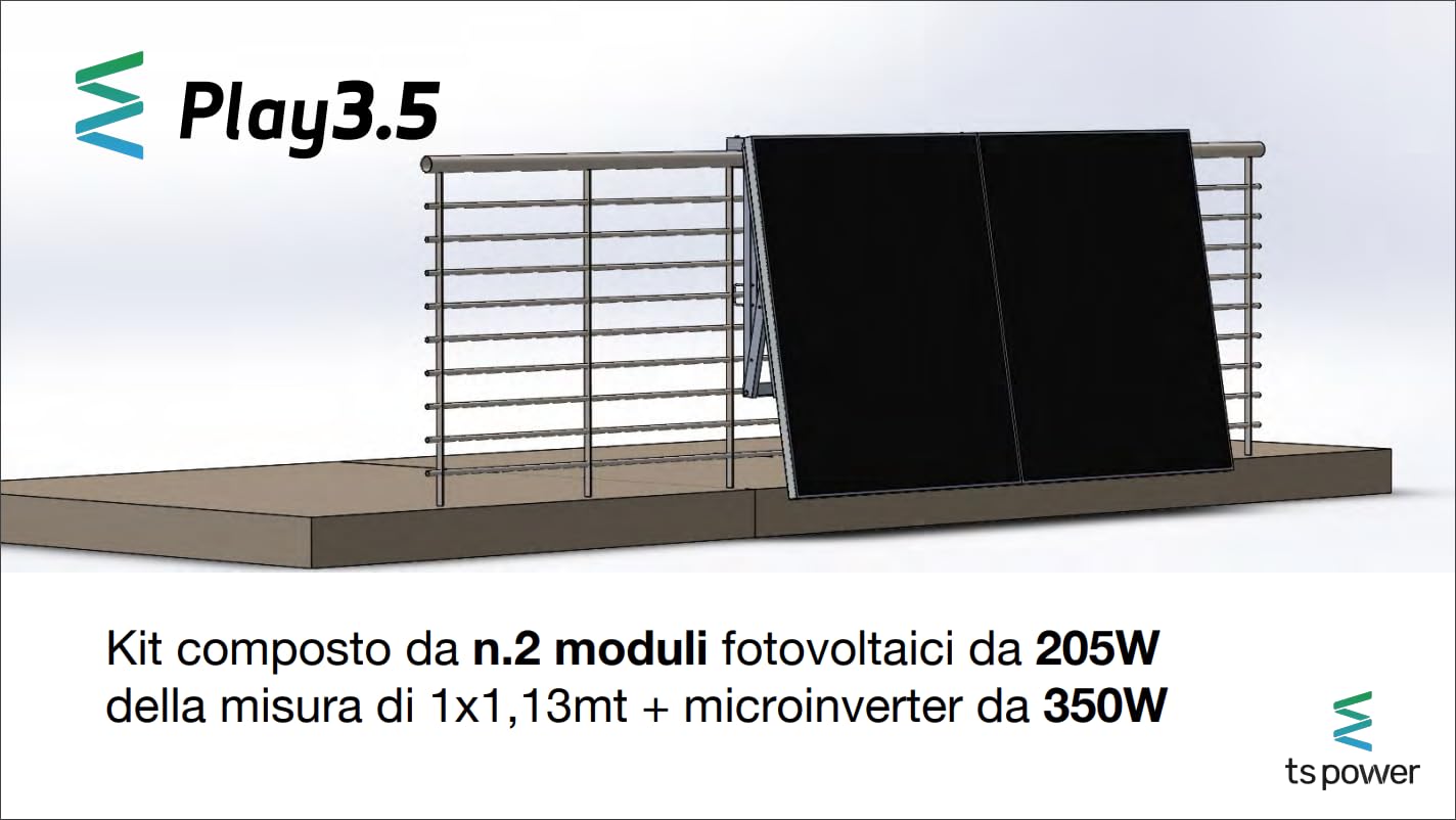 PnP 3.5 Kit Fotovoltaico da Balcone 350W – Plug & Play con 2 Pannelli Solari, Microinverter Wi-Fi 350W, Supporto Universale Regolabile e App Monitoraggio