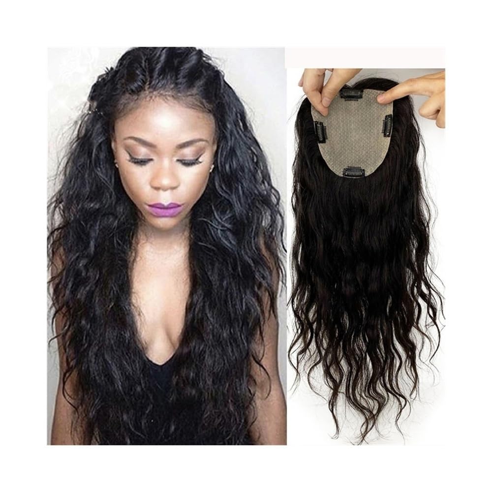 Stratificato Topper for capelli diradati 8"-22" for umani brasiliani for donne 5"x5" Clip con base in pizzo svizzero in sciolti ondulati for parrucchino(8inches)