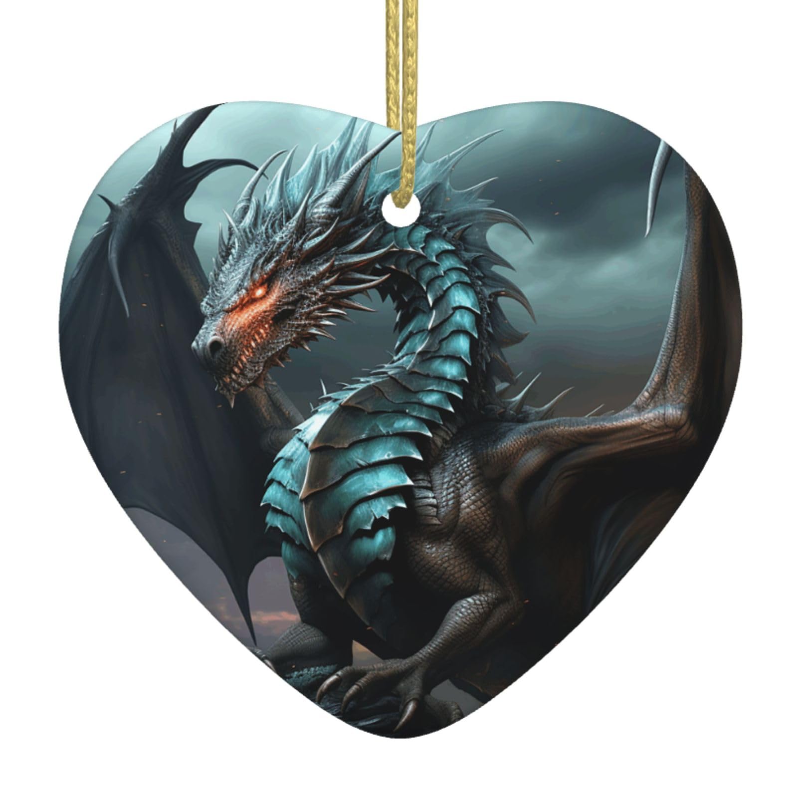 Fodpand Women's White Cool Dragon Christmas Ornaments 2025, Gift Exchange For Men, Collectible Ceramic Ornament Heart Hanging Ornaments For Christmas Tree Decoration