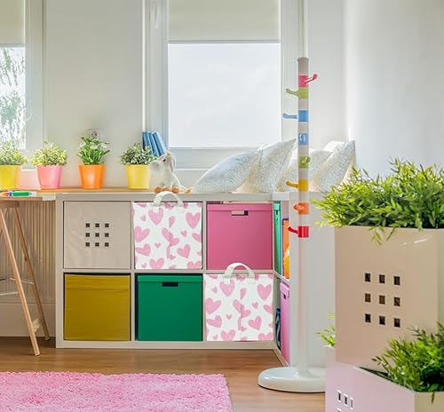 Miniatura 2 de Cesta de almacenamiento rectangular de tela con forma de corazón rosa, caja de juguetes y libros, bonito baúl de almacenamiento, decoración de