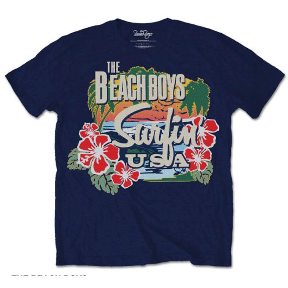 Beach Boys Men's Surfin' USA Tropical Short Sleeve T-Shirt, Navy, Medium