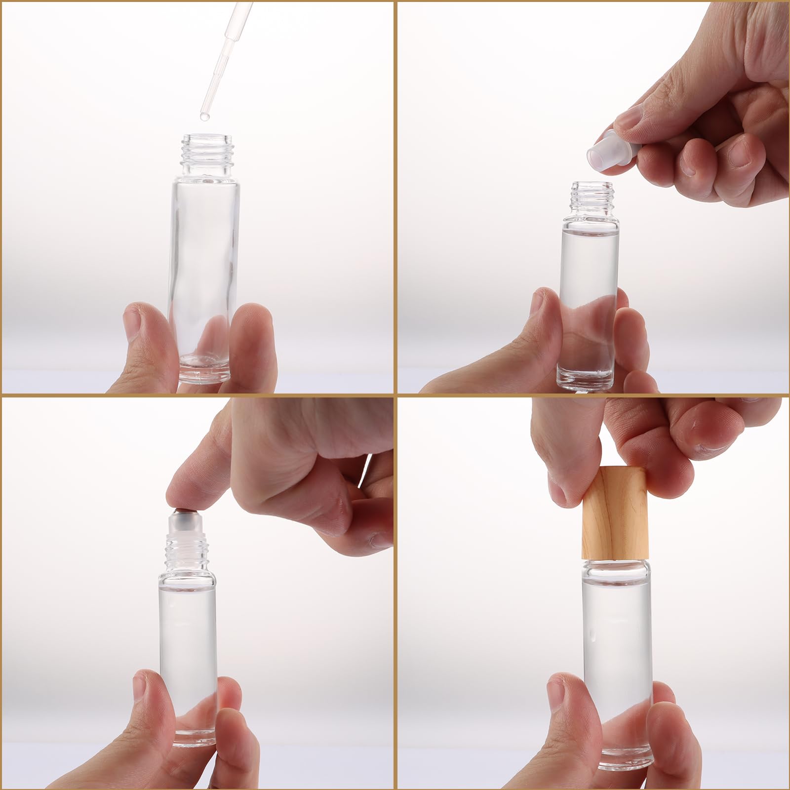 BENECREAT Amberkleurige glazen flessen van 5 ml met gatreductor, lege fles voor etherische olie met antislip deksel, 10 pipetten, 4 trechters voor