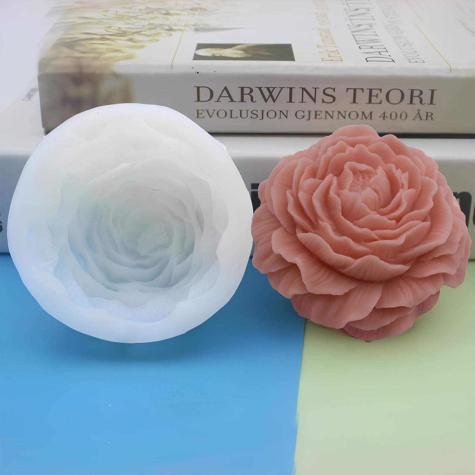 2 Pièces Moule En Silicone Pivoine 3D - Moules Bougie Fleur Pivoine Réutilisables Pour Bougies, Savon, Chocolat