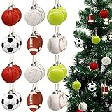 24 Pcs Christmas Sport Ball Ornaments Christmas Wooden Sports Ball Ornaments Set Soccer Basketball Baseball Football Volleyball Tennis Pendant for Home Party Xmas Tree Decor(Balls)