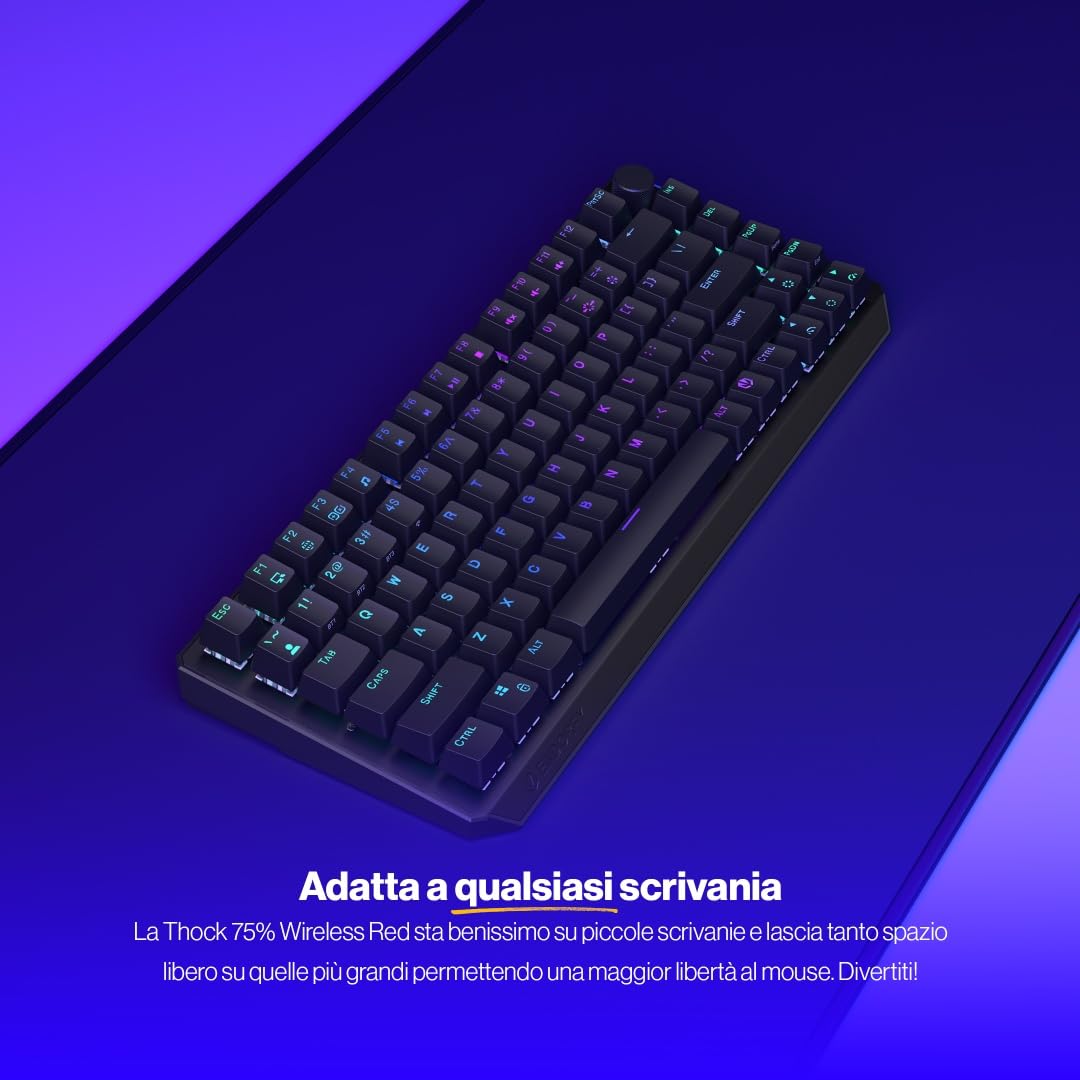 ENDORFY Thock 75% wireless rosso, tastiera meccanica wireless 75%, QWERTY, interruttori Kailh Box rossi, RGB, copritasti PBT EY5A073