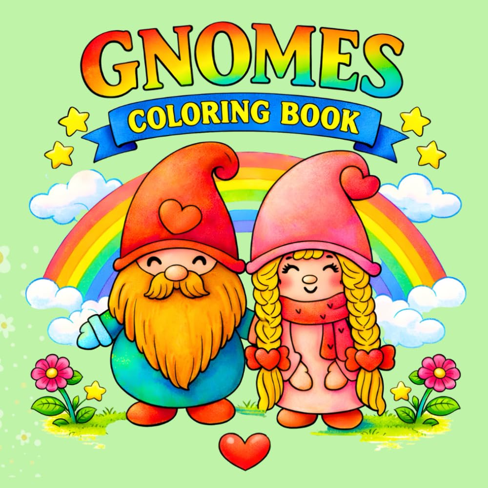 Gnomes Coloring Book: 50 Bold and Easy Coloring Pages with Cute and Adorable Gnomes for Fun and Relaxation