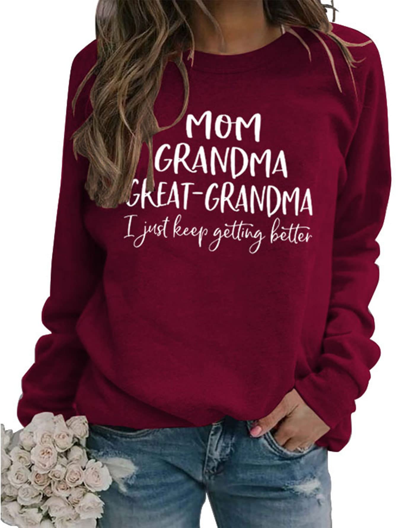 Womens Great Grandma Sweatshirt Fleece Lined Crewneck Long Sleeve Gigi Gift Inspirational Saying Tops
