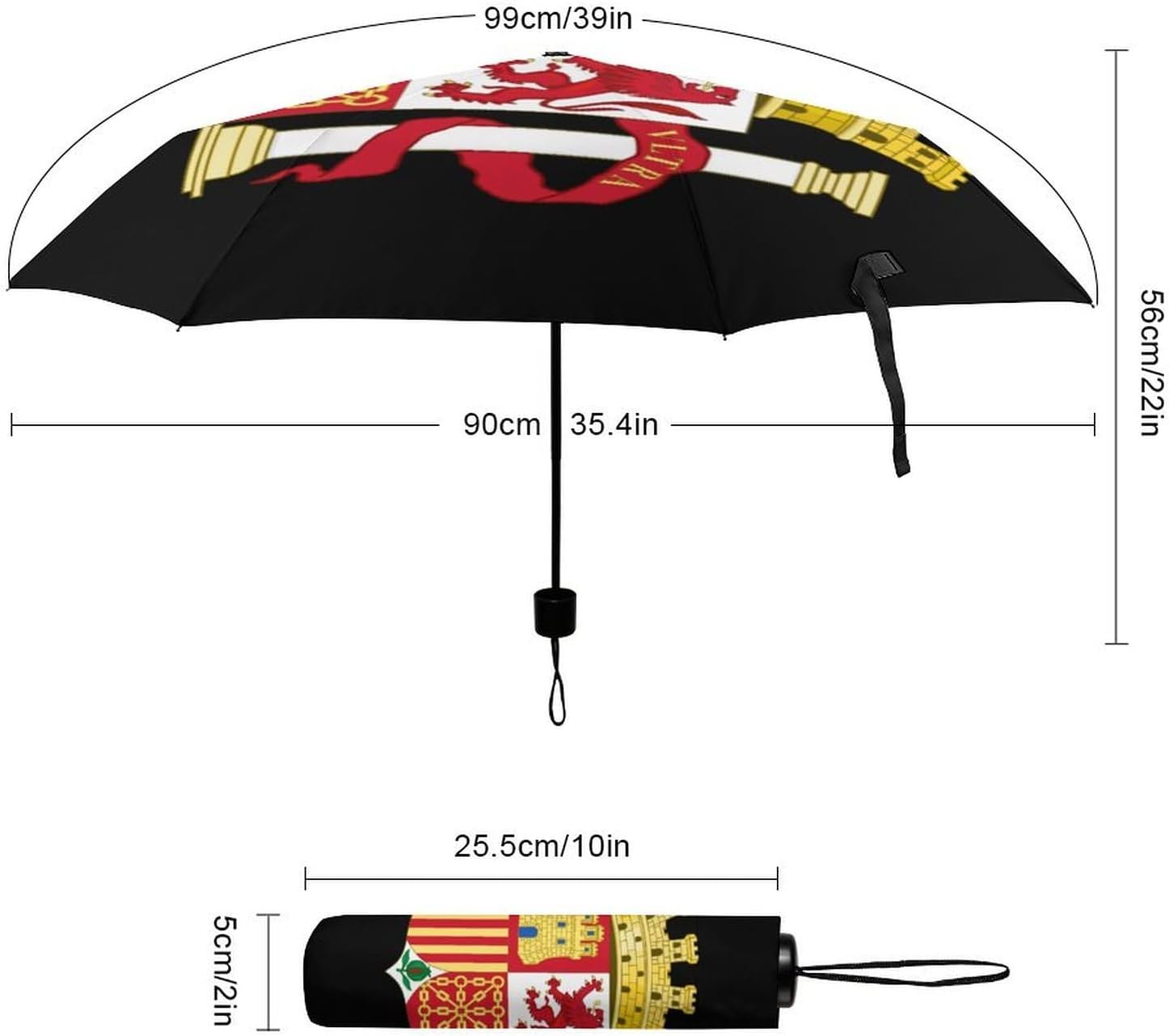 Coat of Arms of Spain Stylish Travel Umbrella Slim Windproof 3 Fold Umbrellas Manual/Automatic