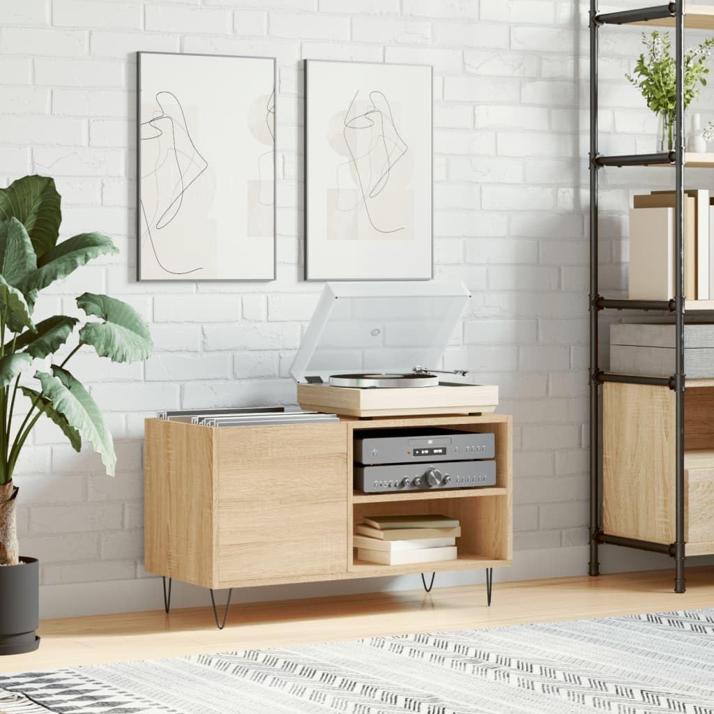 Armadio per dischi in rovere Sonoma, 85 x 38 x 48 cm, scaffale in vinile per dischi in legno, scaffale per dischi in vinile con gambe stabili in ferro, spazioso armadio in vinile LP per