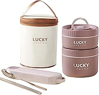 Vista 16 de Lonchera de acero inoxidable, caja bento aislada sellada de 3 niveles para mantener caliente para adultos, contenedor de alimentos térmico