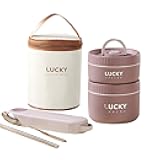Ausenzup Stainless Steel Lunch Box, 3-Tier Insulated Bento Box Microwave Safe Soup Bowl for Adults, Thermal Food Container for Office Workers (Brown, 2pcs + Tableware + Insulated Bag)