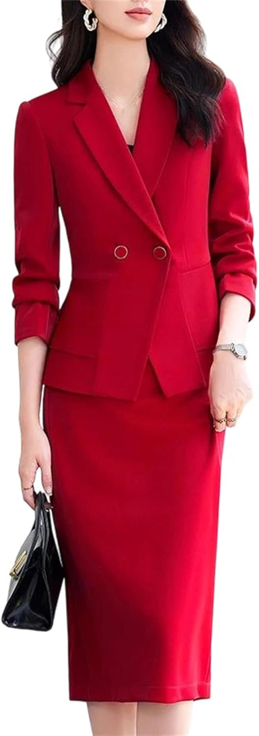 Women’S Slim Suits with Jacket and Skirt Elegant Professional Business Work Blazer Outfits 2 Piece Pencil Skirt Sets