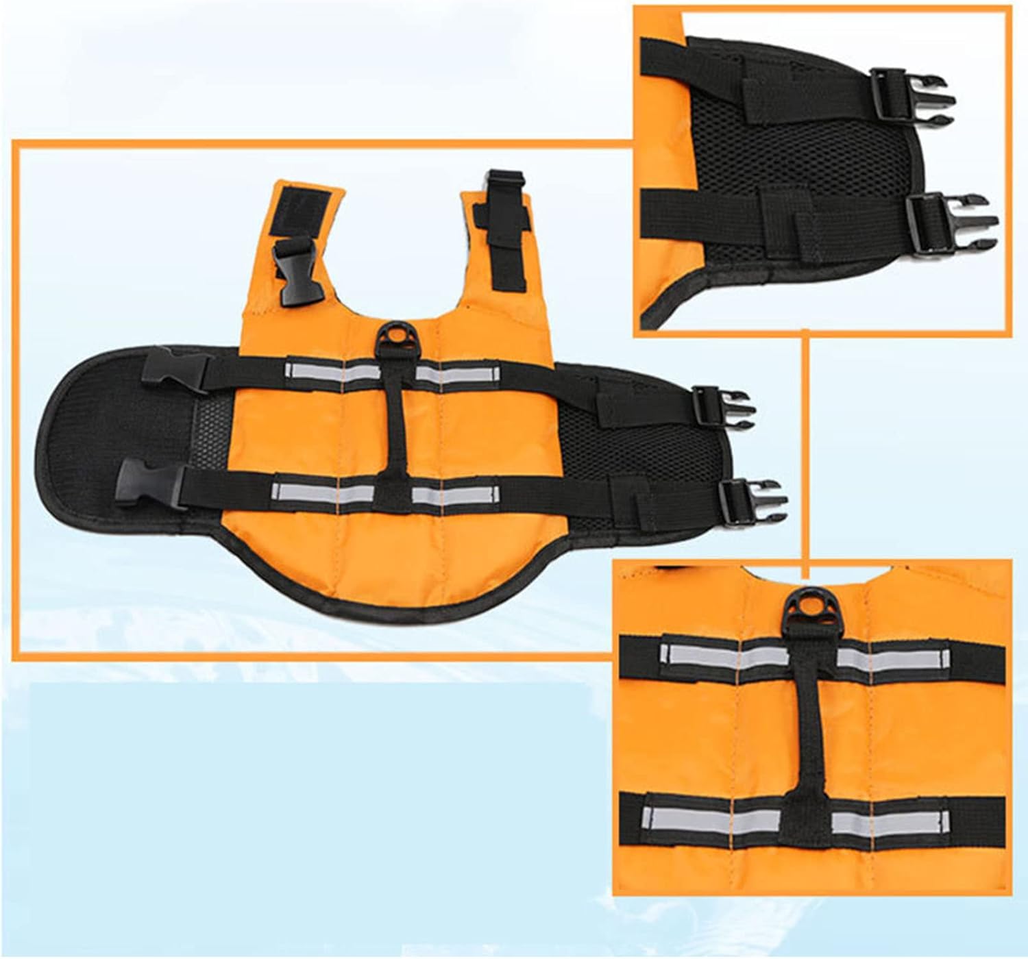 Dog Life Jacket with Leash Attachment, Adjustable Dog Vest with Reflective Strip, Dog Lifejackets with Rescue Handle for Small Medium Large Dogs