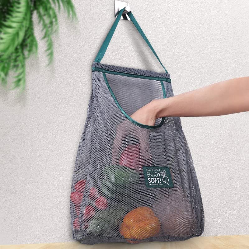 Versatile Hanging Mesh Storage Bags for Fruit & Vegetable | Breathable Storage Mesh Bags for Garlics Potatoes Onion Saver Garbage Bag Organizer Bathroom Storage Bag 2 PCS - Multicolor
