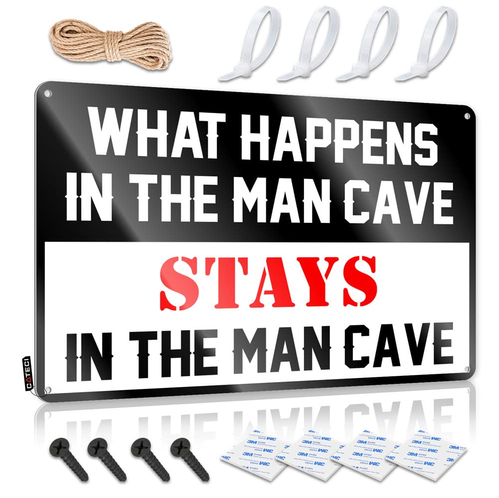 IBWNBBUSN Funny Bedroom Decor What Happens In The Man Cave Stays In The Sign Retro Signs Man Cave Sign Decor(30X40CM)